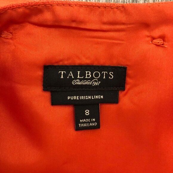 Talbots Women's Size 8 Dress Pure Irish Linen Orange Coral Pleated High Collared - Picture 7 of 8